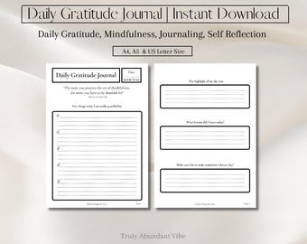 Printable Daily Gratitude Journal, Mindfulness Journal, Self-Care Journal, Guided Journal for Gratitude, Daily Reflection Journal