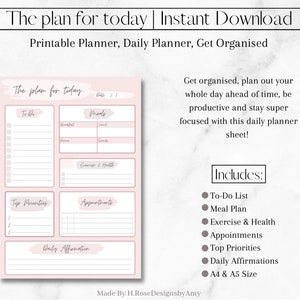 Printable Daily Planner Page, Daily Plan, Printable Diary, A4, A5, Get ...