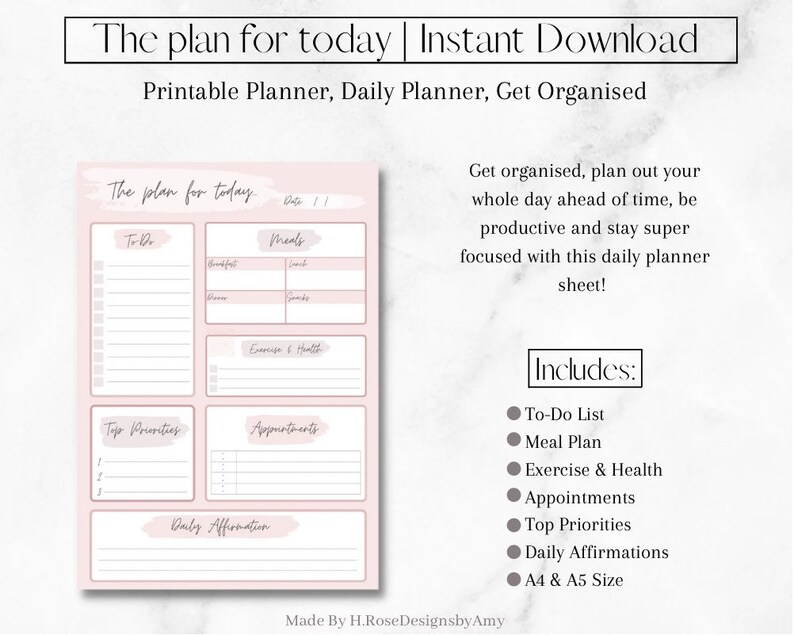 Printable Daily Planner Page, Daily Plan, Printable Diary, A4, A5, Get ...