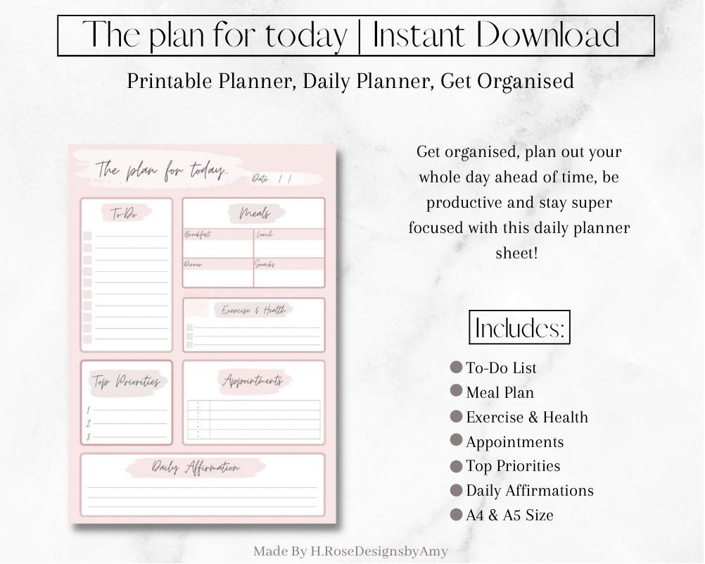 Printable Daily Planner Page Daily Plan Printable Diary A4 - Etsy