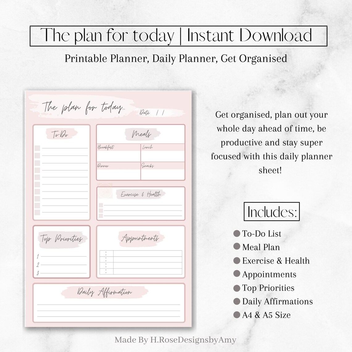 Printable Daily Planner Page Daily Plan Printable Diary A4 | Etsy