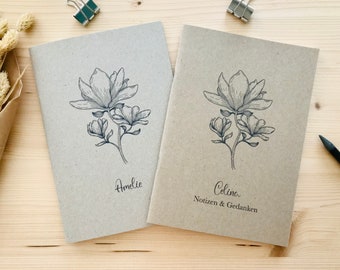Notebook personalized with name notebook kraft paper A5 A6 blank magnolia