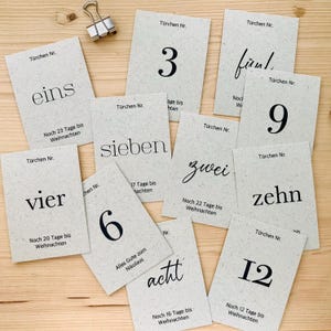 Karten aus Graspapier für Adventskalender zum Basteln mit Zahlen 1-24