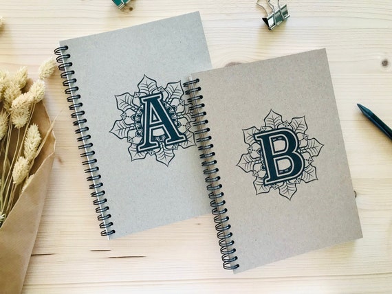 Notizbuch personalisiert mit Monogramm | Ringbindung| Spiralbindung | A4 | A5 | A6 | blanko | Kraftpapier | Mandala