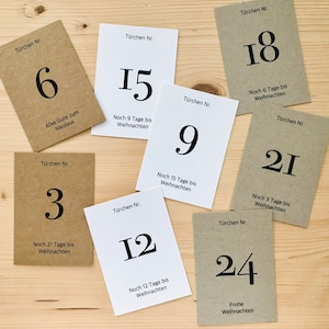 Adventskalender Zahlen 1-24 | Karten für selbstgemachte Adventskalender | Kraftpapier | Naturpapier | Braun | Grau | Weiß | Ziffern