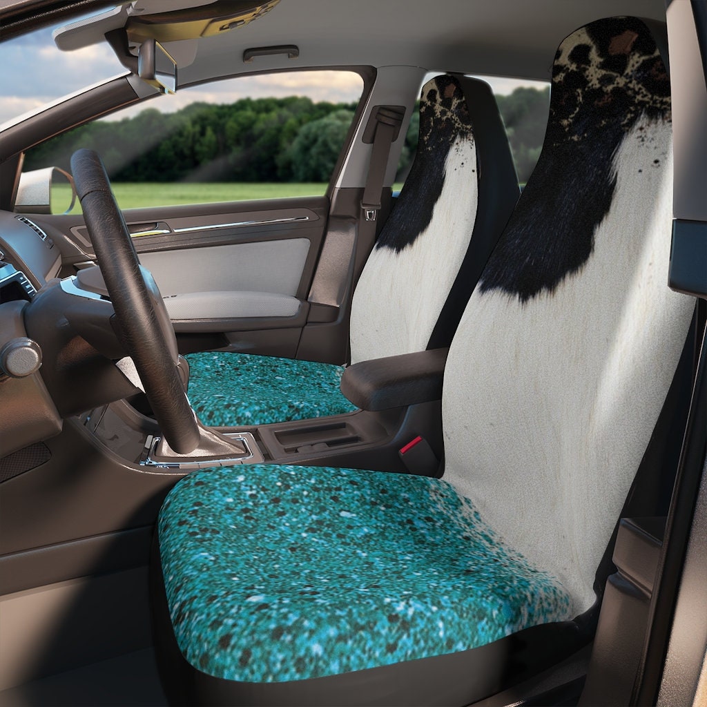 Cow Print Leopard Turquoise Glitter Car Seat Covers Etsy