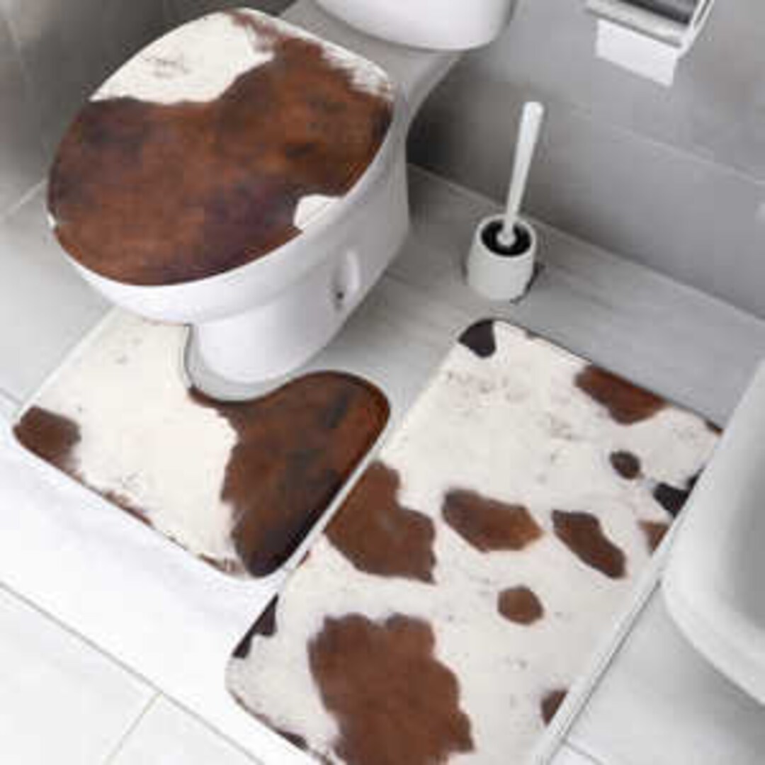 Brown Cow Print Bathroom Decor/toilet Seat Cover/toilet Mat/bathroom