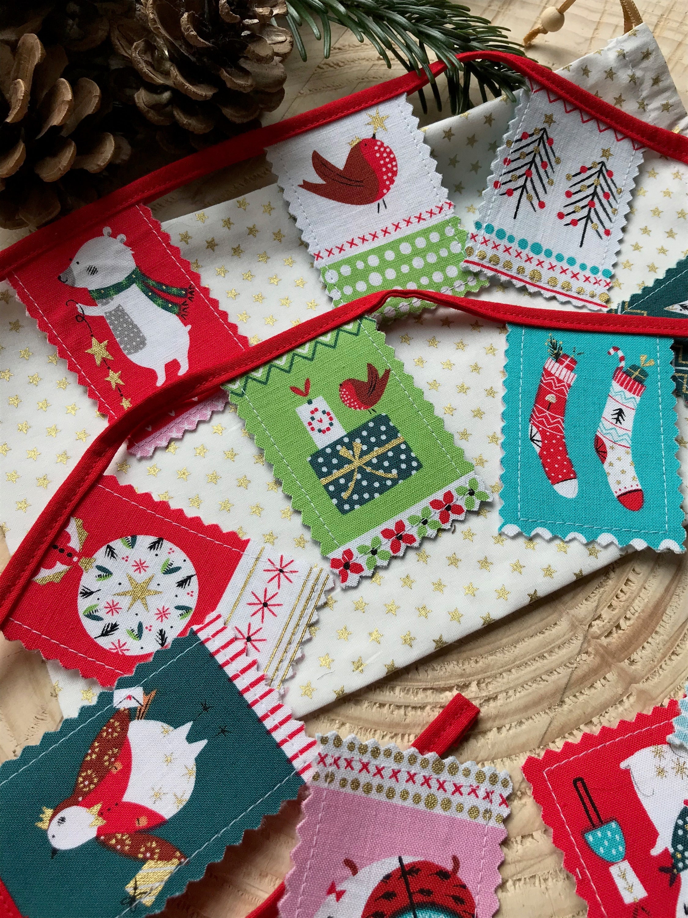 Guirlande en Tissus, Petits Fanions, Noël, Hiver