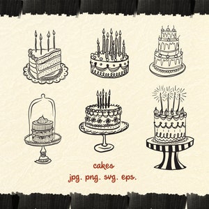 Geburtstagsparty Kuchen Bundle SVG PNG Braut Bundle Party Bundle Clipart Einladung Doodle Bundle Menüelemente digital