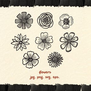 Hand-Drawn Line Flowers, Vector Illustrations, Floral Illustration, Black and White art, Minimalist Botanical Sketch