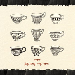Café thé Svg, tasse Svg Bundle, théière Clipart coupe fichiers, Angleterre Svg, lineart, illustration