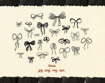 Hand Drawn Bows Clipart: Wedding, Birthday (SVG, PNG, EPS)