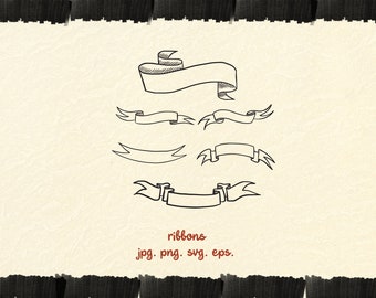Hand Drawn Ribbon Banner Clipart, SVG PNG EPS (Digital Download)