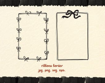 Black Ribbon Frame, hand drawn Ribbon Border, Baby Shower Clipart, Wedding Invitation Frames, lineart Clipart PNG