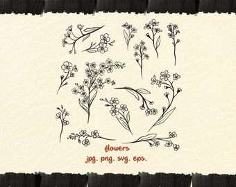 Hand-Drawn Forget-Me-Not Flower SVG Clipart (Digital Download)