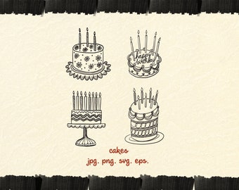 Hand-Drawn Birthday Cake Clipart Bundle (Digital Download)