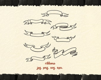 Hand-Drawn Ribbon Banner Clipart Bundle, SVG PNG EPS (Digital Download)