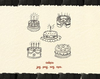 Cake Icon Illustration Bundle SVG PNG - Hand Drawn invitation element wedding celebration birthday clip art
