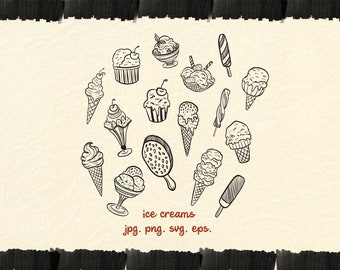 16 Designs Ice Cream Svg Bundle Ice Cream Cone Png, Ice Cream Outline Ice Cream Clipart Svg Files handrawn stickers