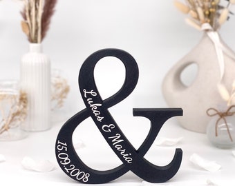 Personalized gift for wedding, marriage, engagement, anniversary, wedding gift - "&" with name and date - 3D printed