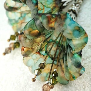 X Large Brown Olive Green Flower Earrings ~ Mermaid Flowers ~ Handmade Dangle Flower Earrings, Boho Hippie Bohemian Earrings, Gift For Her