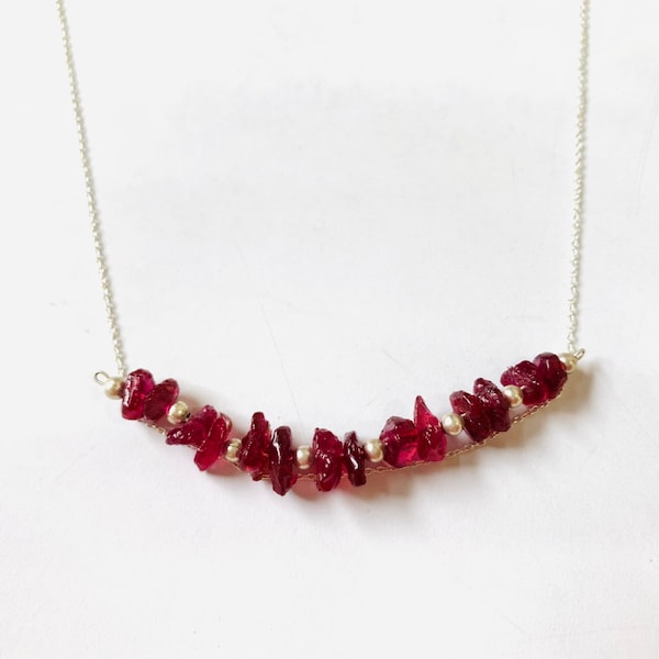 Natural Raw Ruby 925 Sterling Silver Necklace, Natural Uncut Ruby Pendant, Solitaire Pendant, Choker, Rough Ruby Gemstone Pendant, Gift Her