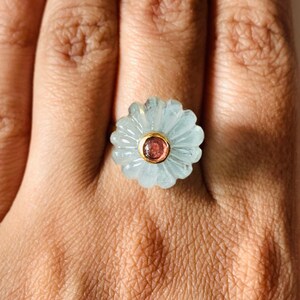 Handgjord ring med snidad akvamarinmelon, Statementring i sterlingsilver bild 8