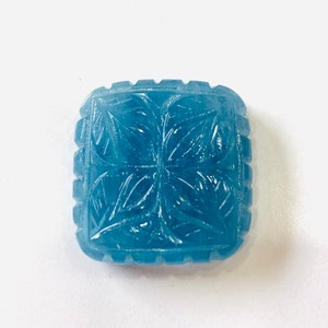 AAA + kwaliteit natuurlijk aquamarijn houtsnijwerk, 22x22 MM, 37 karaat, handgemaakt houtsnijwerk, bloemensnijwerk, vierkante edelsteensnijwerk, uniek snijwerk