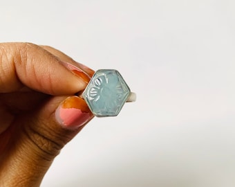 Handgjord blommig akvamarinring, statementring i 925 sterlingsilver