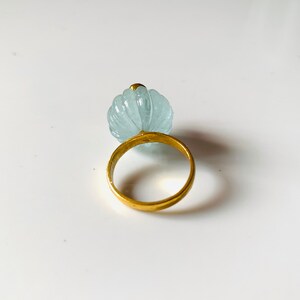 Handgjord ring med snidad akvamarinmelon, Statementring i sterlingsilver bild 4