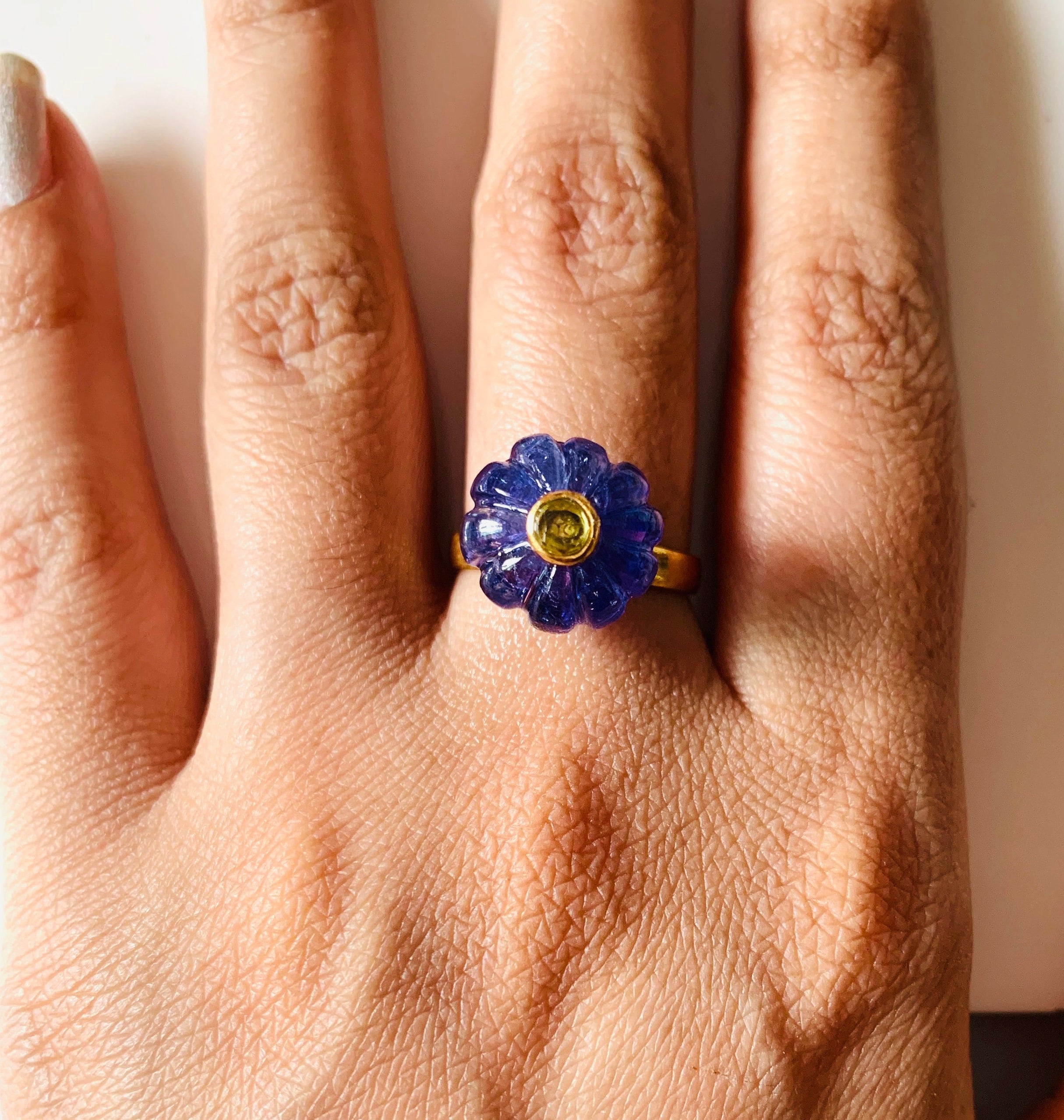 Handcrafted Tanzanite Flower Carving Ring, Sterling Silver - Etsy