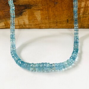 Top Quality AAA+ Natural Aquamarine Faceted Tyre Beads | 4 mm to 8 mm | 142 Carat | Natural Gemstone | 16 Inches | Aquamarine Heishi Beads