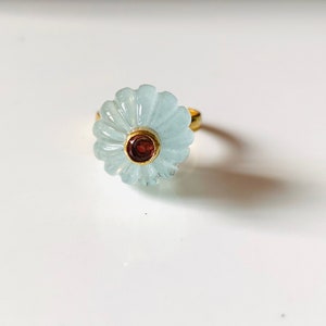 Handgjord ring med snidad akvamarinmelon, Statementring i sterlingsilver bild 7