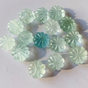 Natural Aquamarine Melon Carving, 11 to 12 MM, Handcrafted Melon Carving, Gift for Her, Melon Carving for Jewelry Making, Crystal Melon Cabs