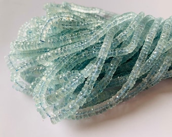 Top Quality Natural Aquamarine Faceted Tyre Beads | 3 mm to 6 mm | Natural Gemstone | 16 Inches | 100 Carat | Tyre Beads | Healing Aqua