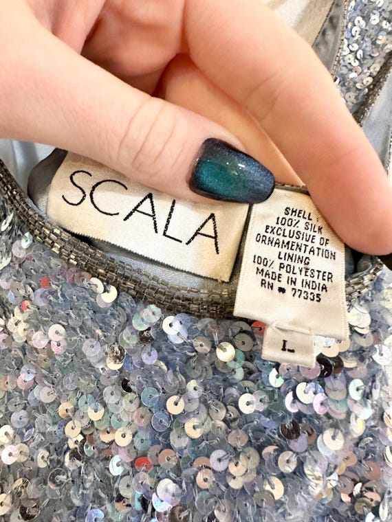 Vintage 90's Scala Sequin & Beaded Open Back Top - image 3