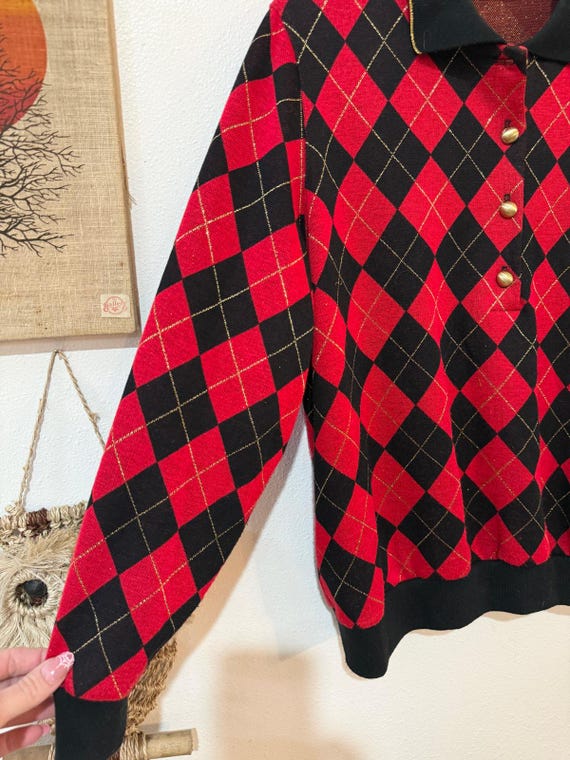 80s Argyle Collared Sweater - image 5