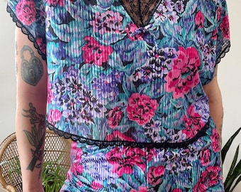 80er Jahre Floral Sleep Set Gr.L