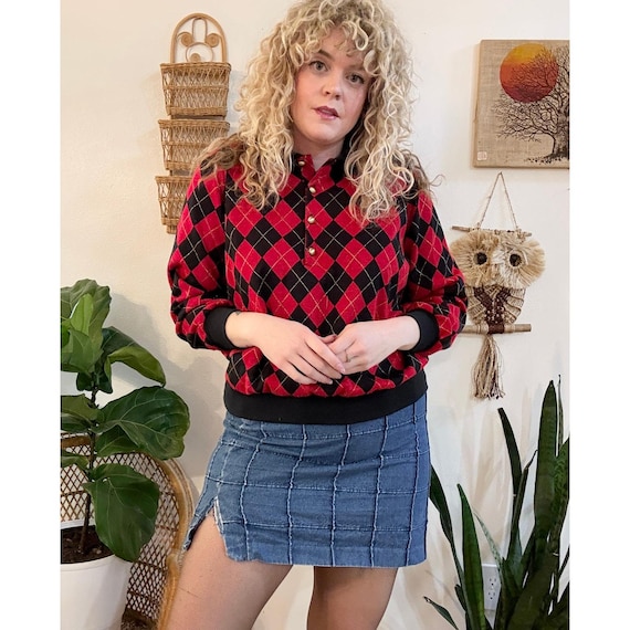 80s Argyle Collared Sweater - image 1