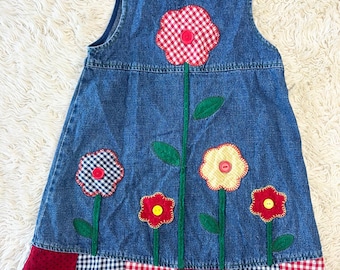 90’s Denim Patchwork Flower Jumper Girls size 5