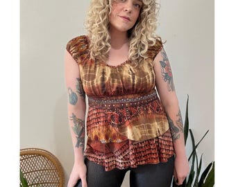 Y2K Tiered Earthy Fairycore Babydoll Top