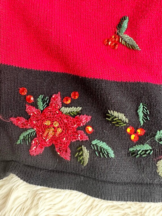 Y2K Red Poinsettia Zip Holiday Christmas Cardigan… - image 3