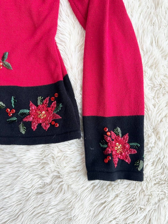 Y2K Red Poinsettia Zip Holiday Christmas Cardigan… - image 2
