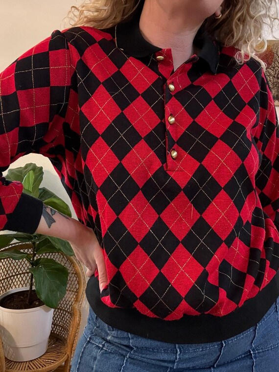 80s Argyle Collared Sweater - image 4
