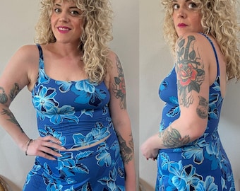 90s Blue Tropical Tankini size 10
