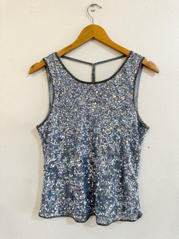 Vintage 90's Scala Sequin & Beaded Open Back Top - image 1