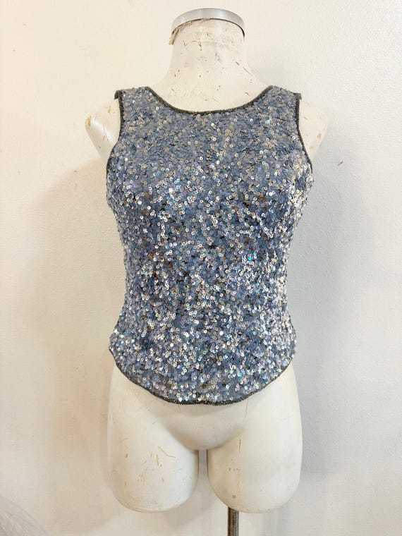 Vintage 90's Scala Sequin & Beaded Open Back Top - image 4