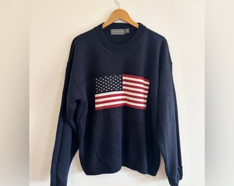 Vintage 90er Jahre Amerikanische Flagge Pullover Sweater XL