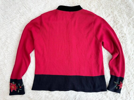 Y2K Red Poinsettia Zip Holiday Christmas Cardigan… - image 5