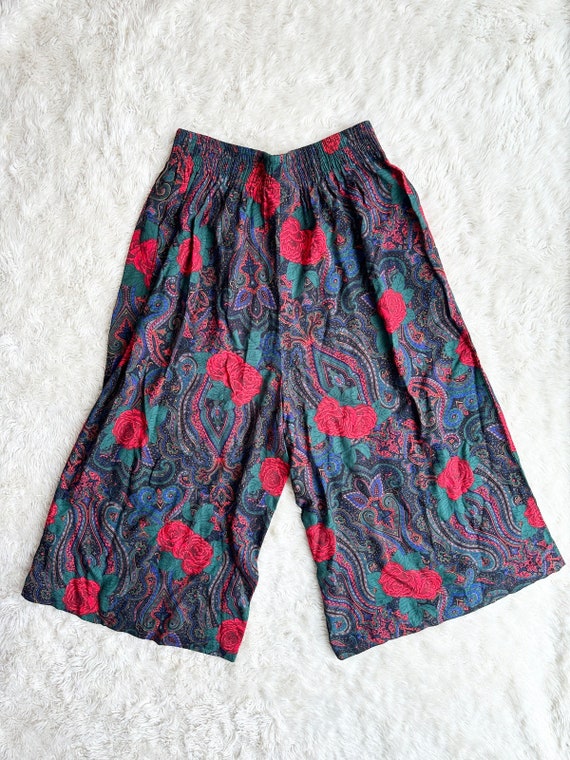 Vintage 80's Paisley Rose Wide Leg Culottes size … - image 1